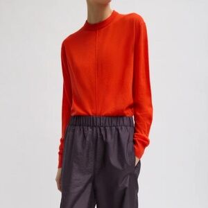 Tibi NWOT Skinlike Mercerized Wool Crewneck Pullover Red